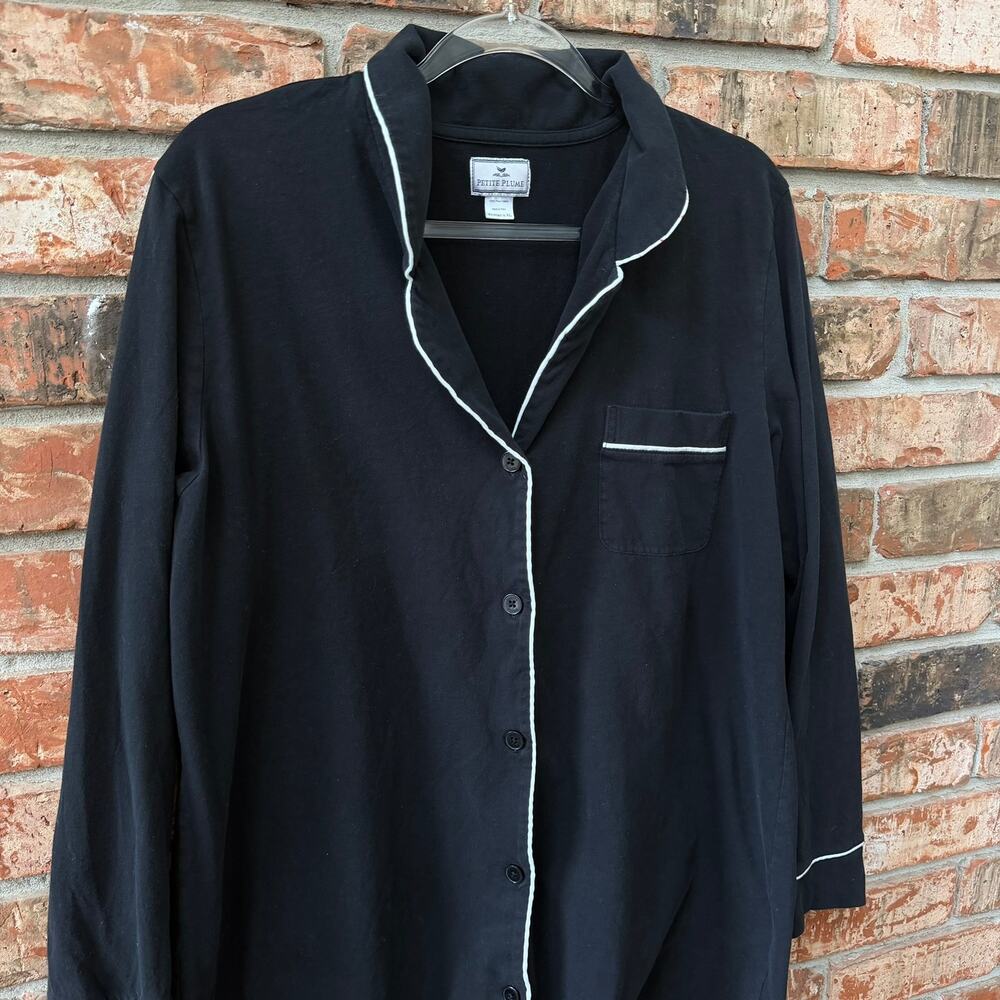 Petite Plume Womens XL Sleepshirt Black Long Sleeve Nightgown Pima Cotton - Picture 4 of 9